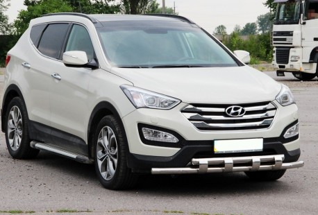 Photo Передний ус двойная труба с грилем на Hyundai Santa Fe 2013-